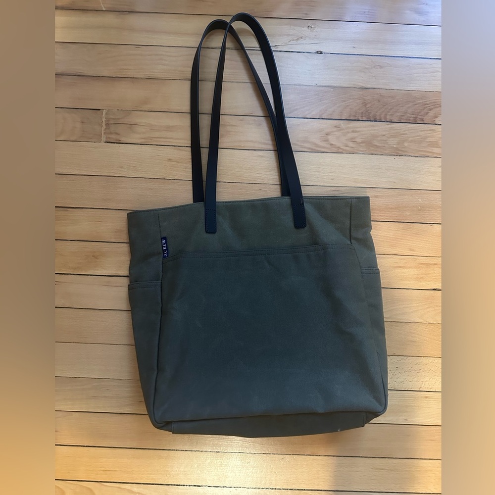 J Crew canvas tote bag with leather straps